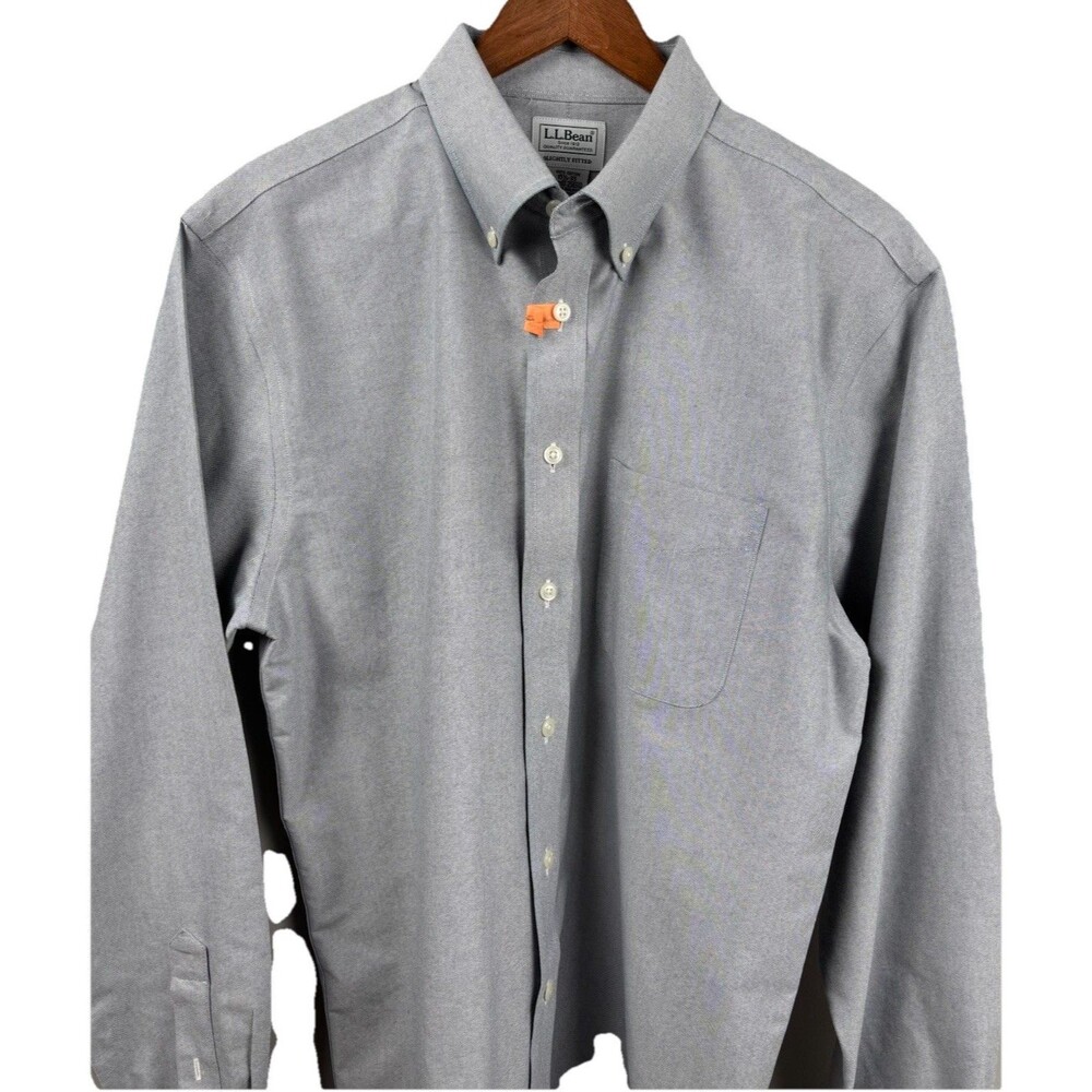 LL Bean Shirt Mens 15.5-35 Gray Oxford Button Up Slightly Fitted Long Sleeve